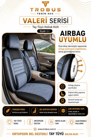 Renault Symbol 2008 Sonrası Uyumlu Valeria Serisi Füme Siyah Bel Destekli Tay Tüyü Koltuk Kılıfı
