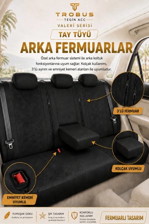 Renault R9 Broadway 1990-2000 Uyumlu Valeria Serisi Siyah Taba Bel Destekli Tay Tüyü Koltuk Kılıfı