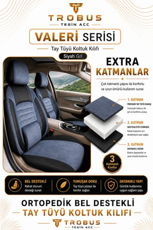 Skoda Kamiq 2019 Sonrası Uyumlu Valeria Serisi Füme Siyah Bel Destekli Tay Tüyü Koltuk Kılıfı