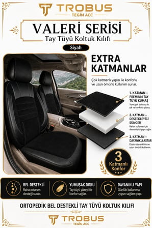 Skoda Octavia 2004 Sonrası Uyumlu Valeria Serisi Siyah Bel Destekli Tay Tüyü Koltuk Kılıfı