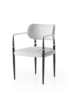 Vellario Metal Kol Detaylı Sandalye 2 Adet – Kromaj Siyah Metal Ayak, 57 x 57 x 81 cm