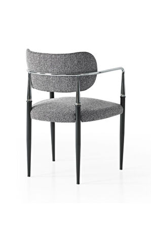 Vellario Metal Kol Detaylı Sandalye 2 Adet – Kromaj Siyah Metal Ayak, 57 x 57 x 81 cm