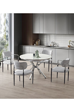 Vellario Metal Kol Detaylı Sandalye 2 Adet – Kromaj Siyah Metal Ayak, 57 x 57 x 81 cm