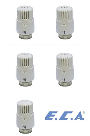 E.C.A Termostatik Vana Kafası 5'Lİ - Hassas Sıvı Isı Sensörü, Kolay Montaj, Standart Boyut, 1 Adet, Beyaz, Yüksek Dayanıklılık