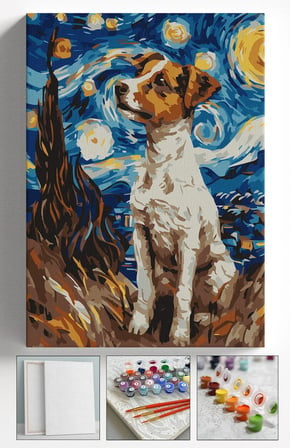 Sayılarla Boyama Seti Numaralı Tuval Fırça Boya Askı Aparatı Dahil Set 40x50 Cm - VAN GOGH KÖPEK