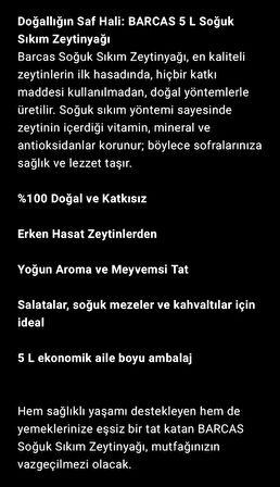 BARCAS 5 KG %100 DOĞAL SOĞUK SIKIM SIZMA ZEYTİNYAĞ