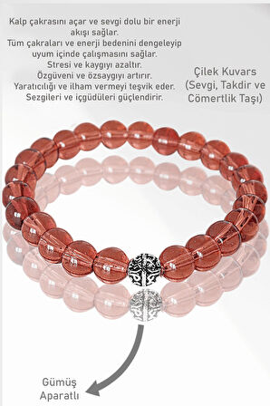Sertifikalı AAA+ Çilek Kuvars Taşı Bileklik - Gümüş Aparatlı