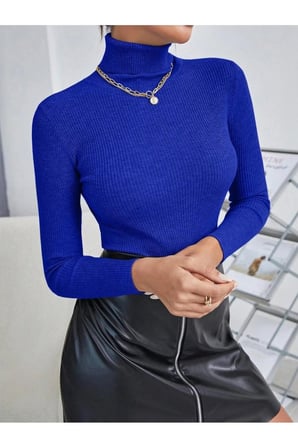 Kadın Fitilli Balıkçı Yaka Slim Fit Triko Kazak