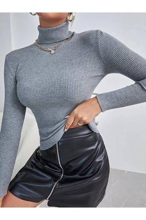 Kadın Fitilli Balıkçı Yaka Slim Fit Triko Kazak