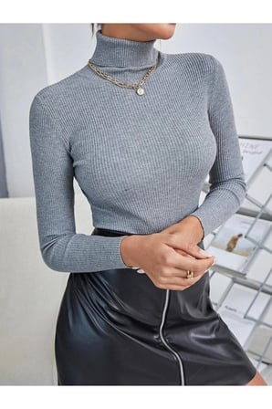 Kadın Fitilli Balıkçı Yaka Slim Fit Triko Kazak