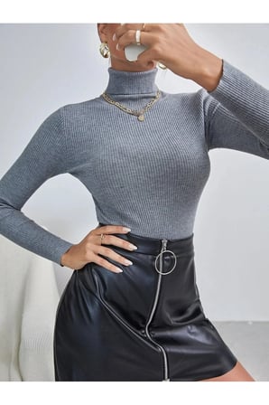 Kadın Fitilli Balıkçı Yaka Slim Fit Triko Kazak