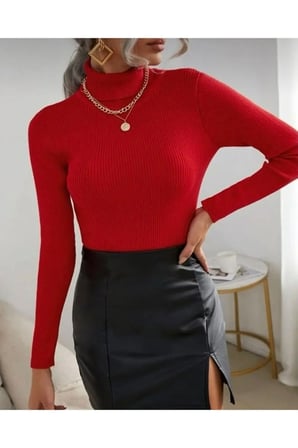 Kadın Fitilli Balıkçı Yaka Slim Fit Triko Kazak