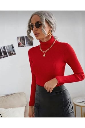 Kadın Fitilli Balıkçı Yaka Slim Fit Triko Kazak