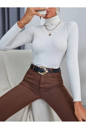 Kadın Fitilli Balıkçı Yaka Slim Fit Triko Kazak