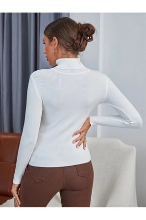 Kadın Fitilli Balıkçı Yaka Slim Fit Triko Kazak
