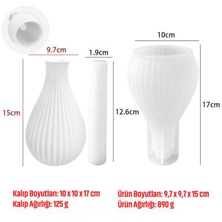 Çizgili Dekoratif Vazo Yapım Kalıbı – Beton, Alçı ve Reçine Dökümüne Uygun Silikon Kalıp