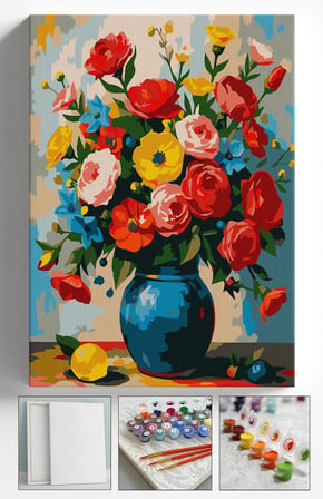 Sayılarla Boyama Seti Numaralı Tuval Fırça Boya Askı Aparatı Dahil Set 40x50 Cm - VAZODA GÜLLER
