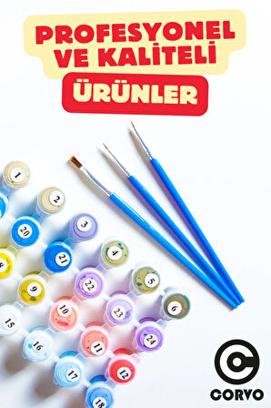 Sayılarla Boyama Seti Numaralı Tuval Fırça Boya Dahil Kasnaklı Set 40x50 Cm - VAZODA PAPATYALAR