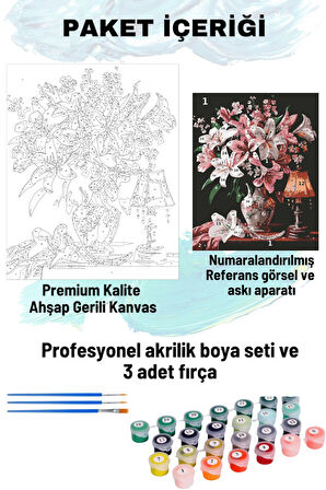 Sayılarla Boyama Seti Numaralı Tuval Fırça Boya 40x50 Cm - VAZO VE LAMBA