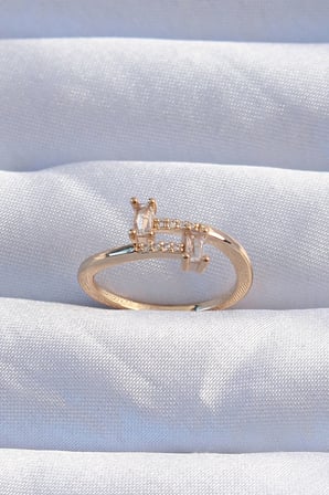 Pirinç Gold Renk Zirkon Taşlı Geometrik Ayarlanabilir Yüzük - TJ-BYK3239