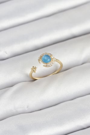 Pirinç Gold Renk Zirkon Taşlı Ay Yıldız Kadın Yüzük - TJ-BYK3860