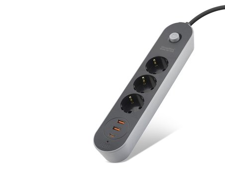 Termal Akım Korumalı Uzatma Kablosu 3 Priz + 2X Usb + Type-C Anahtarlı 2 M - Siyah SH4628