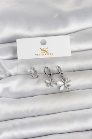 Pirinç Gümüş Renk Kelebek Model 3'lü Kadın Küpe TJ-BKP11708
