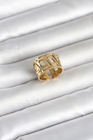 316L Çelik Gold Renk Geometrik Model Kadın Yüzük TJ-BYK4176