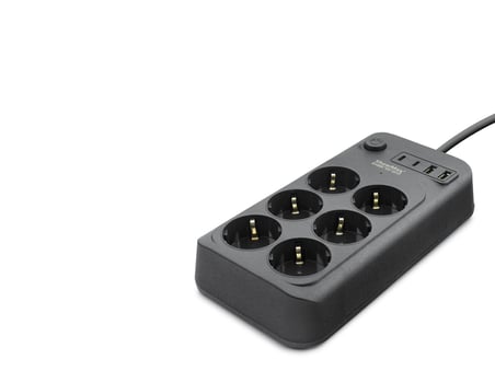 Topraklı Termal Akım Korumalı Uzatma Kablosu Anahtarlı 6 Priz 2 Usb 2 Type-c 2 M Siyah SH4630