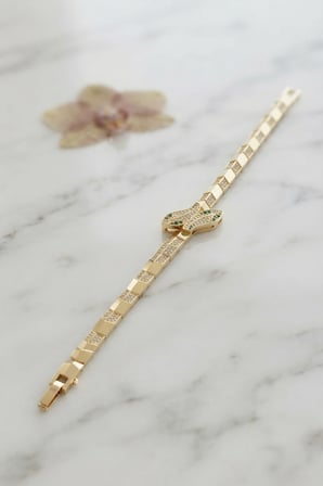 Gold Renk Pirinç Zirkon Taşlı Yılan Model Kadın Bileklik TJ-BB8827