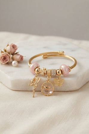 Balık ve Tinker Bell Model Pembe Charmlı Bileklik TJ-BB8720