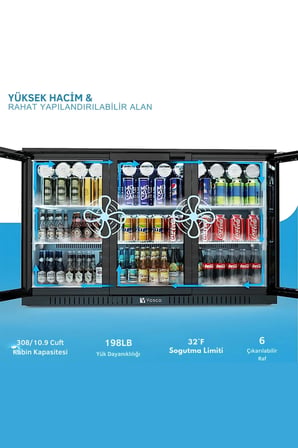 Bar Altı Şişe Soğutucusu Üç Kapak (SİYAH)