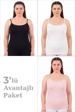 Özel Üretim Rahat Kumaş Ev Giyimi Kadın Büyük Beden İp Askılı Atlet 3'lü Paket