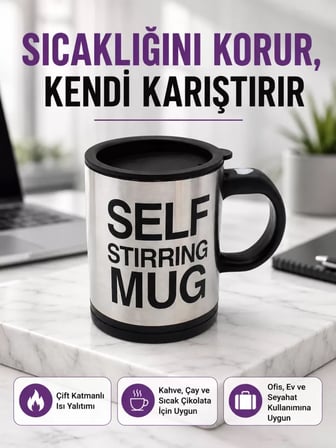 Pratik ve Dayanıklı Termos Kupa | Tek Tuşla Otomatik Karıştırma