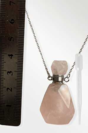 Sertifikalı Parfüm Şişe Tasarımlı Pembe Kuvars Taşı Kolye - Gümüş Aparat