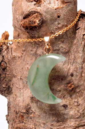 Sertifikalı Ay Model Aventurin Taşı Kolye - Altın Kaplama