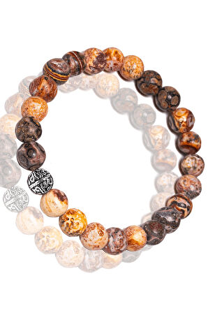 Sertifikalı Beyaz - Kırmızı Harita Akik Taşı Bileklik - Gümüş Aparatlı