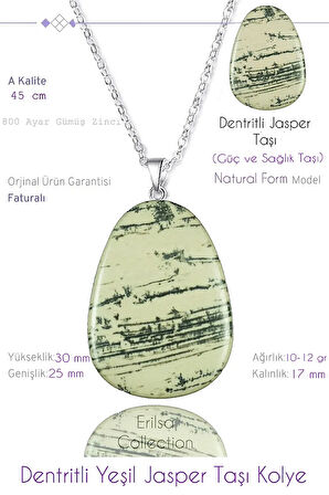 Sertifikalı Tımbıl Model Dentritli Yeşil Jasper Taşı Kolye
