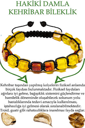 Üretici Sertifikalı Küp Kesim Sarı Vişne Doğal Damla Kehribar Bileklik