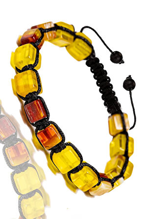 Üretici Sertifikalı Küp Kesim Sarı Vişne Doğal Damla Kehribar Bileklik