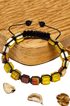 Üretici Sertifikalı Küp Kesim Sarı Vişne Doğal Damla Kehribar Bileklik