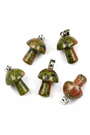 Sertifikalı Mantar Model Unakit Taşı Kolye - Gümüş Aparatlı