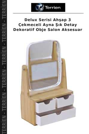 Delux Serisi Ahşap 3 Çekmeceli Ayna Şık Detay Dekoratif Obje Salon Aksesuar