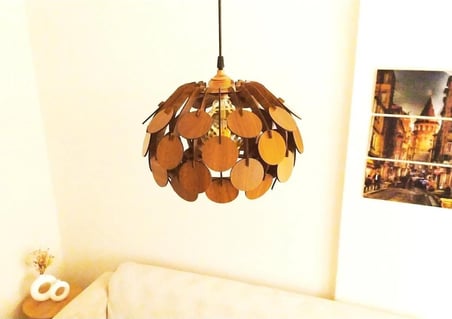 Daire Model Modern Tasarım Globe Küre Doğal Ahşap Yaprak MDF 3D Lazer Kesim Rustik Salon Avize