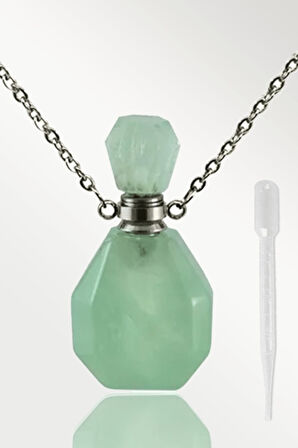 Sertifikalı Parfüm Şişe Tasarımlı Aventurin Taşı Kolye - Gümüş Aparat