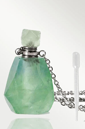 Sertifikalı Parfüm Şişe Tasarımlı Aventurin Taşı Kolye - Gümüş Aparat