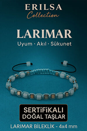 Sertifikalı Doğal Terahertz - Larimar Taşı Bileklik 4x4 mm - Uyum Sakinlik ve Şifa Taşı