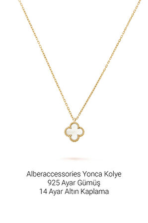 alberaccessories 14 Ayar Altın Kaplama Van Cleef 925 Ayar Gümüş Yonca Sedef Taşlı Şans Kolye (12MM)