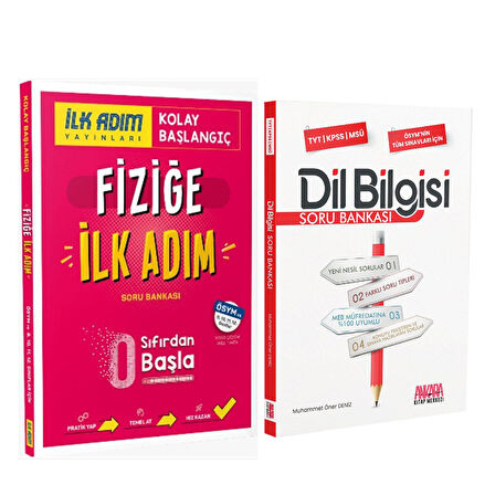 İlk Adım Yayınları Fiziğe İlk Adım Sıfırdan Kolay Başlangıç ve AKM Dil Bilgisi Soru Bankası Seti 2 Kitap