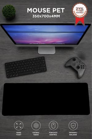 Çalışma Pedi Kaymaz Örtü Ofis Örtüsü Oyuncu Klavye Fare Altlığı 350*700MM Siyah